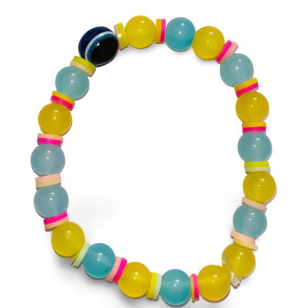 Bracelet with Sky Blue and Yellow combination with a Deep Blue Stone