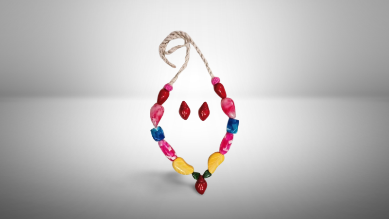 Multi Color Stone Necklace with Earrings