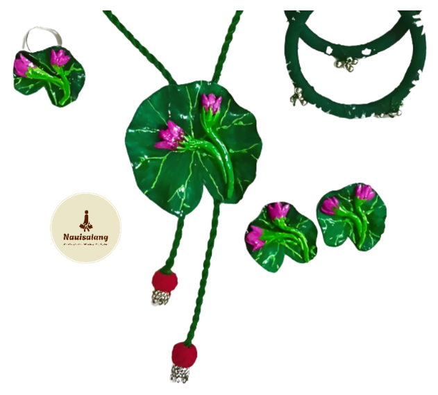 Jewellery with green and pink combination with a lotus flower