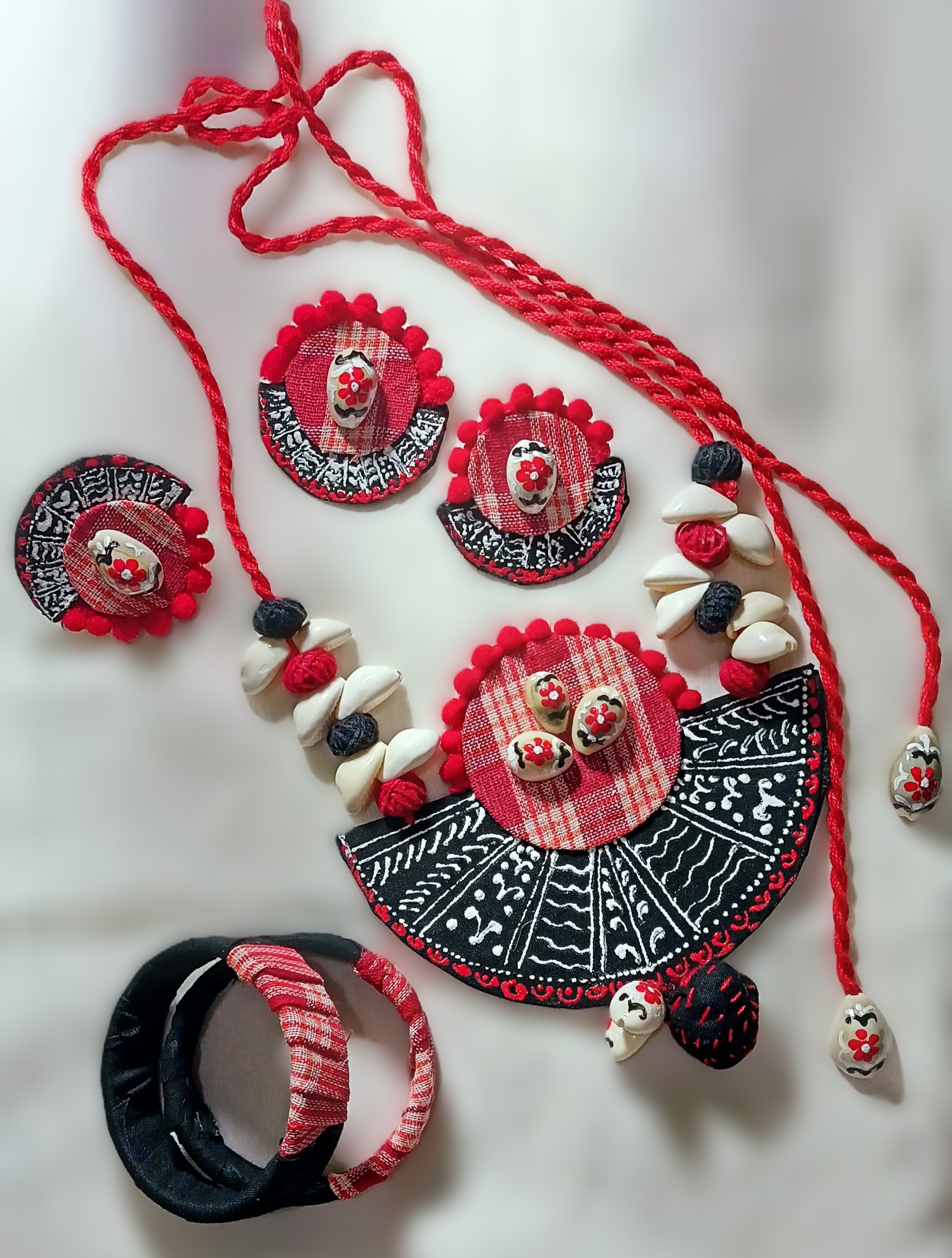 Vibrant Red and Black Handmade Jewelry Set